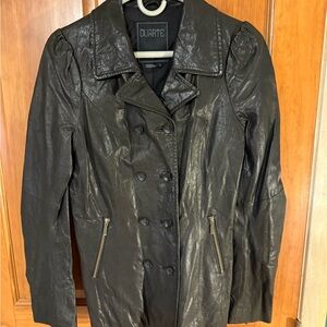 Women's Double-Breasted Leather Jacket - Black